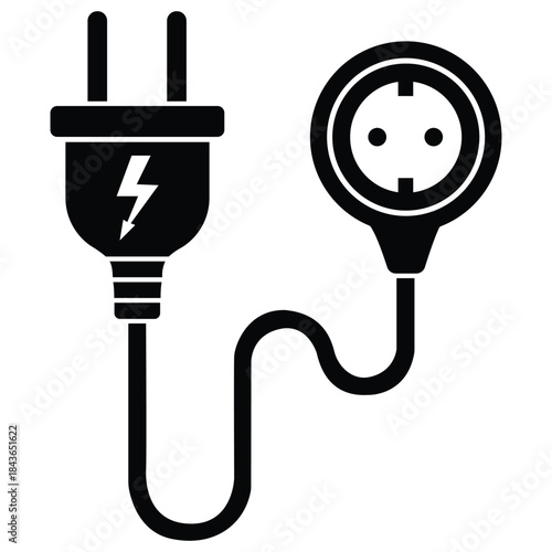 Electric plug and socket connection icon vector illustration of power energy cable symbol for electricity and charging.