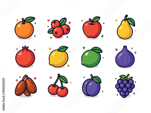 Winter Fruit Icons. Winter Fruits. Colorful isometric vector ico