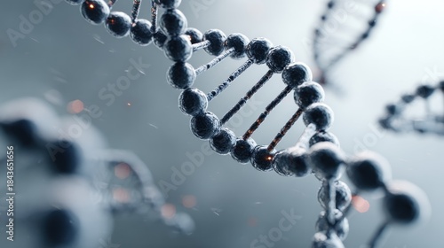 Dynamic rendering of DNA structure with detailed atomic arrangement and digital particles
