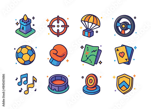 Esports Game Icons. Game genres in esports. Colorful isometric v