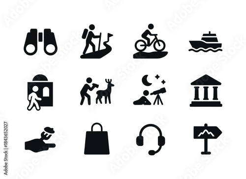 Travel Activity Icons. Travel activities. Solid icon set of Trav