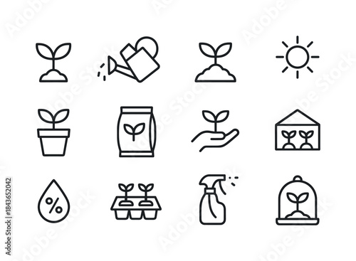 Seedling Care Icons. Seedling care. Line icon set of Seedling ca