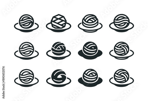 Pasta Logo Variations. Plate of pasta. Icon set. Set Logo of pla