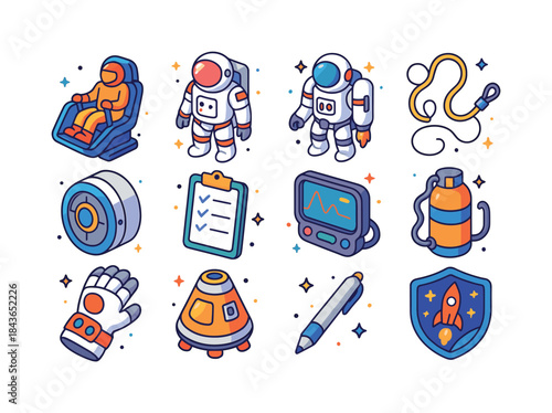 Astronaut Experience Icons. Astronaut Experience. Colorful isome