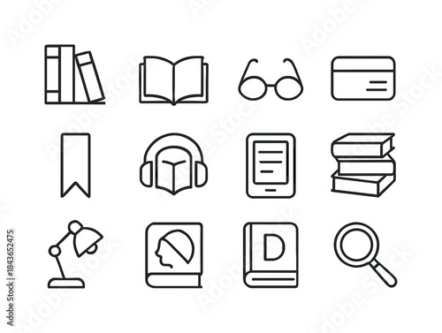 Library Icon Set. Libraries & Reading. Line icon set of Librarie