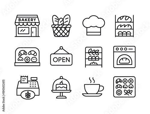 Bakery Icon Set. Bakery Shop. Line icon set of Bakery Shop: bake