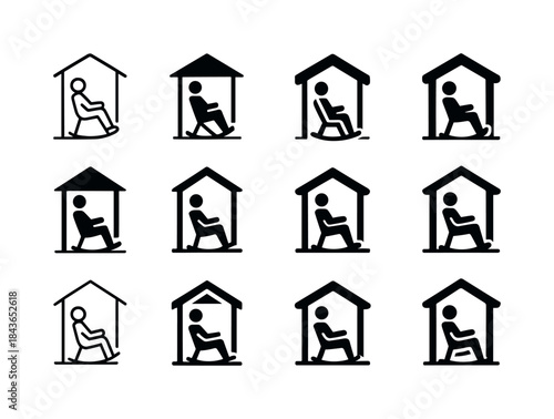 Porch Rocking Icons. Relaxing on porch. Icon set. Set Logo of re