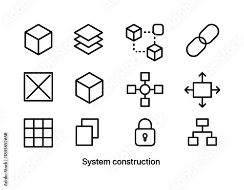 System Construction Icons. System construction. Line icon set of