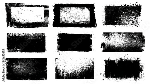 Black grungy border and frame collection with dirty paint stroke. abstract border design set with rough ink lines.