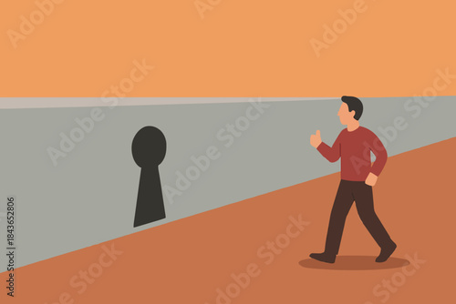 Person Walking Toward Keyhole