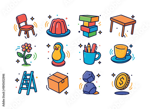 Wobbling Icons Collection. Wobble. Colorful isometric vector ico