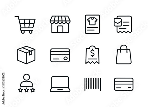 E-commerce Icon Set. E-commerce Business. Line icon set of e-com