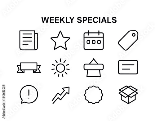 Weekly Special Icons. Weekly specials. Line icon set of Weekly s