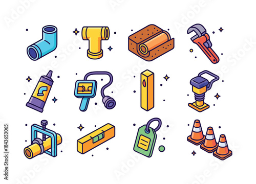 Colorful Pipeline Icons. pipeline installation. Colorful isometr