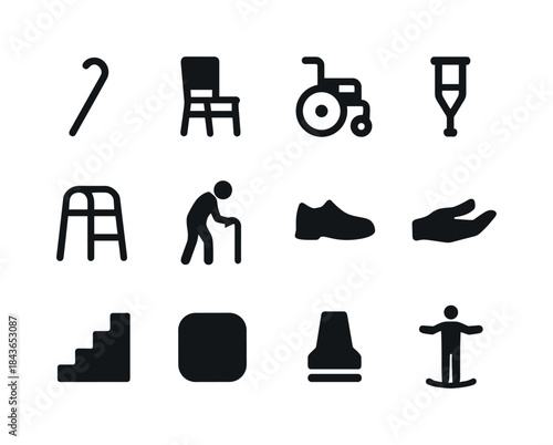 Walking Aid Icons. Walking Aid. Solid icon set of Walking Aid: w