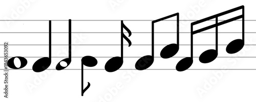 Musical note wave. Music notes melody on white background. Sheet music notes of tune bass and treble.