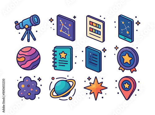 Astronomy Vector Icons. astronomy discovery. Colorful isometric