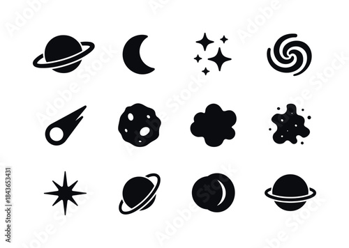 Cosmic Icon Silhouettes. Cosmic silhouettes. Solid icon set of C