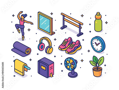 Modern Dance Icons. Modern Dance Practice. Colorful isometric ve