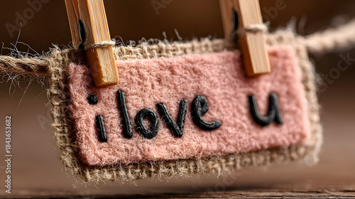 Wallpaper Mural Romantic Burlap Sign with 'I Love U' Message Hanging on Twine Torontodigital.ca