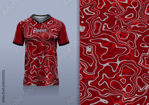 Tshirt mockup abstract grunge marble texture sport jersey design for football soccer, racing, esports, running, red gray color