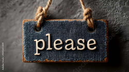 Wallpaper Mural Rustic Blue Sign with 'Please' Hanging on Gray Wall Texture Torontodigital.ca