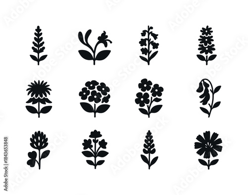 Nectar-Rich Plant Icons. Nectar-rich plants. Solid icon set of n