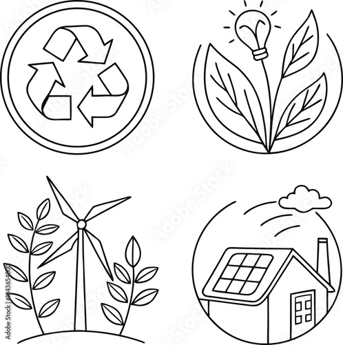 Sustainable energy and recycling icons