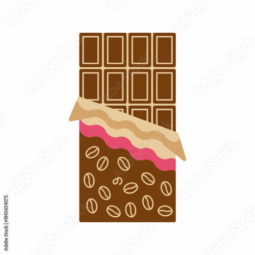 An appetizing illustration of a chocolate bar layered with nuts and berries, enticing viewers with its rich textures and vibrant colors, evoking a sense of sweetness and indulgence.