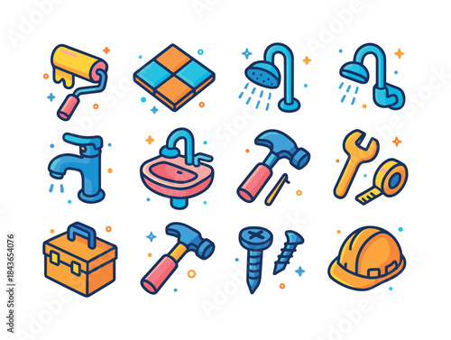 Home Renovation Icons. Home renovation. Colorful isometric vecto