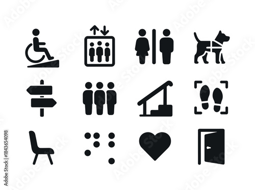 Inclusive Icon Set. Inclusive Spaces. Solid icon set of Inclusiv