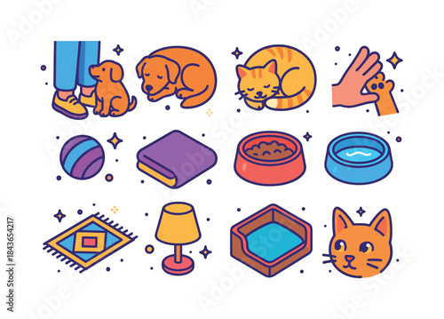 Pet Bond Icons. Pet-owner bond. Colorful isometric vector icons