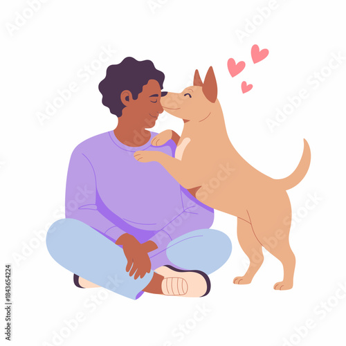 A heartwarming scene of a person and their dog sharing affection, as the dog joyfully interacts and displays love, highlighting companionship and emotional bonds between them.