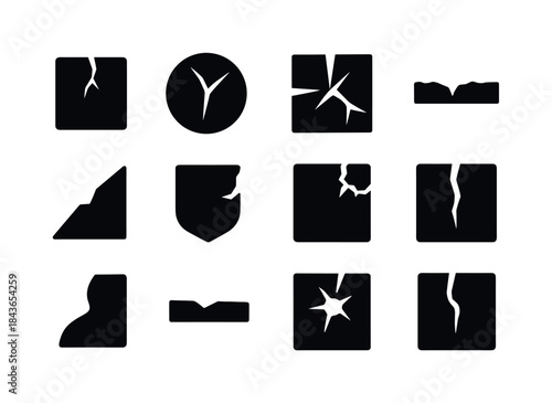 Surface Damage Icons. Surface damage symbols. Solid icon set of
