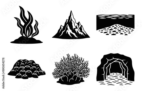 Ocean Floor Features Underwater Mountain Seaweed Sand Cave