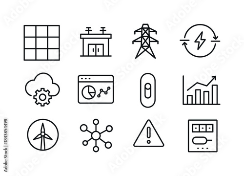 Smart Grid Icons. Smart grid management. Line icon set of smart