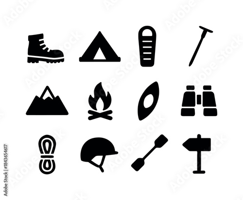 Outdoor Adventure Icons. Outdoor adventure travel. Solid icon se