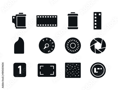 Film Photography Icons. Film photography icons. Solid icon set o
