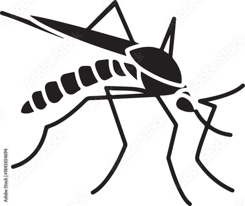 A vector illustration of a mosquito sucking blood on a white background, like a tiny flying transport aircraft silhouette