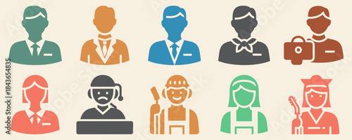 Workplace Roles Manager Employee Intern Receptionist Janitor Brown Background