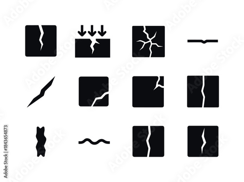 Surface Damage Icons. Surface damage symbols. Solid icon set of