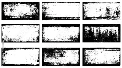 Black grungy border and frame collection with dirty paint stroke. abstract border design set with rough ink lines.