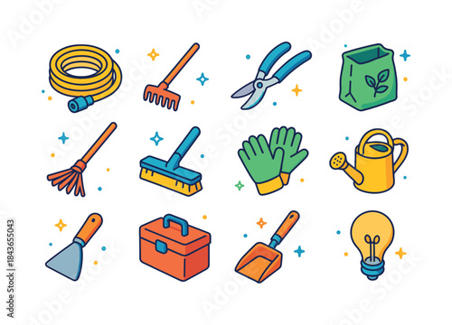 Home Upkeep Icons. Home exterior upkeep. Colorful isometric vect