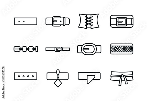 Belt Icon Collection. Clothing Accessories Belts. Line icon set