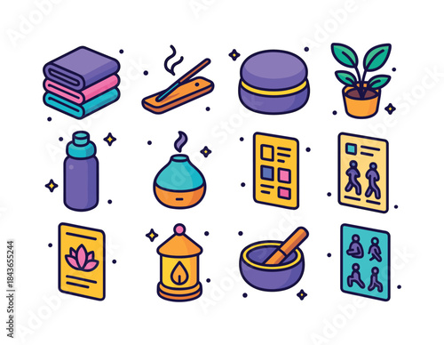 Colorful Yoga Icons. Yoga Studio. Colorful isometric vector icon