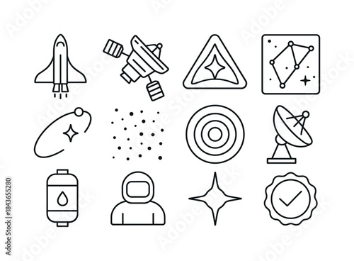 Interstellar Mission Icons. Interstellar missions. Line icon set