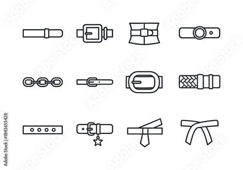 Belt Icon Collection. Clothing Accessories Belts. Line icon set