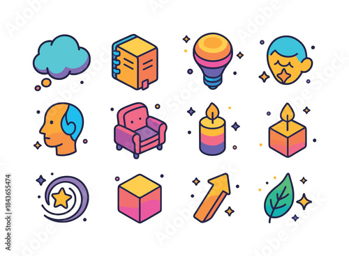 Deep Thoughts Icons. deep thoughts. Colorful isometric vector ic