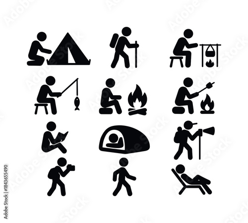 Camping Icons Set. Camping activities. Solid icon set of camping