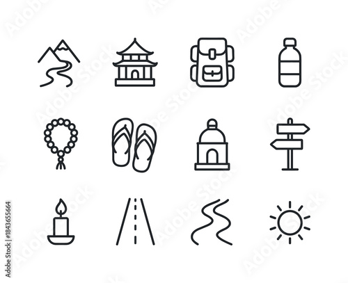 Pilgrimage Icons Set. Pilgrimage. Line icon set of Pilgrimage: m